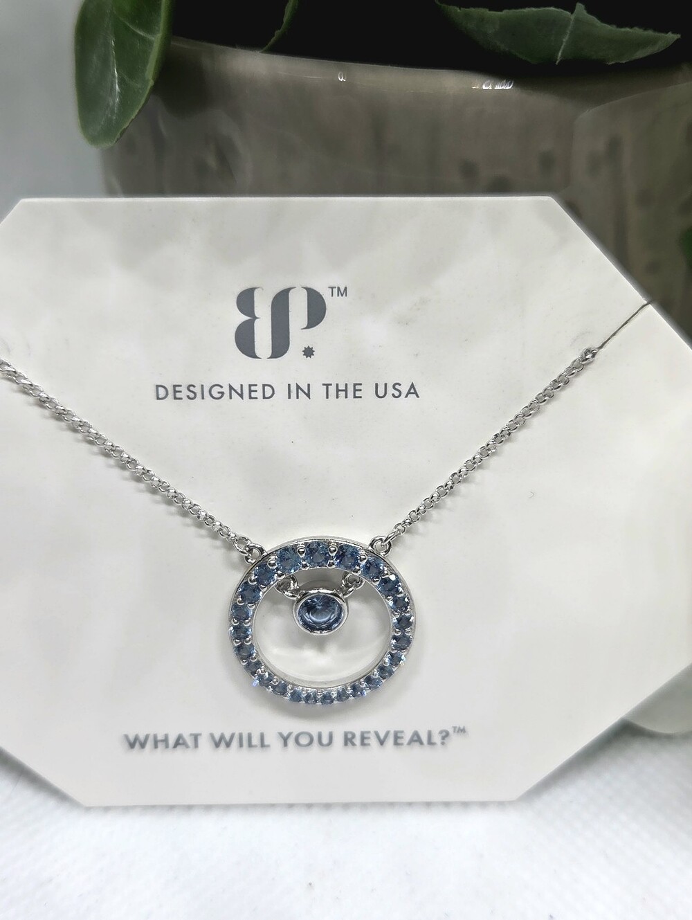 BP Blue Zircon Spinel Circle Pendant On Rhodium Pendant